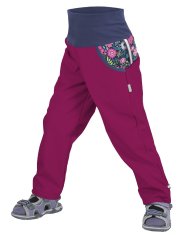 Unuo Cvjetne softshell hlače za djevojčice, nepodložene, roza, 98/104