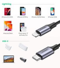 Ugreen USB-C na Lightning kabel, 0.9 m, MFi