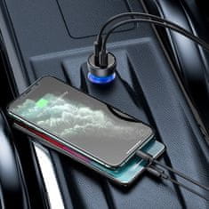 BASEUS auto punjač USB / USB-C + USB-C / USB-C kabel 65W 5A QC4.0 PD3.0, siva
