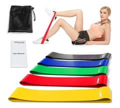 Netscroll Set od 5 elastičnih traka za vježbanje, različite razine otpora, mekana i izdržljiva guma, fitness trake set, trake za pilates i jogu, torbica, SportStar 