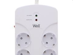 Well EXTS-8S3M produžni kabel s prenaponskom zaštitom, 8x utičnica 230V + 4x USB, 16A, 3680W, 3m