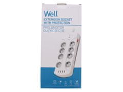 Well EXTS-8S3M produžni kabel s prenaponskom zaštitom, 8x utičnica 230V + 4x USB, 16A, 3680W, 3m