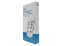 Well EXTS-8S3M produžni kabel s prenaponskom zaštitom, 8x utičnica 230V + 4x USB, 16A, 3680W, 3m
