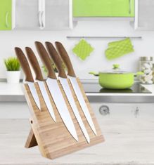 Platinet set vrhunskih kuhinjskih noževa, 5 komada, drvene ručke + drveni magnetski stalak, bambus