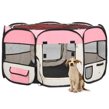 Vidaxl Sklopivi kavez za pse s torbom roze boje 125x125x61 cm