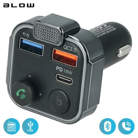 Blow BLOW 74-163 FM odašiljač, Bluetooth 5.0 + punjač QC3.0 + PD 18W + hands-free pozivi