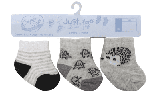 Just Too Cute Jež i pruge čarape s dječjim uzorkom, 3 komada
