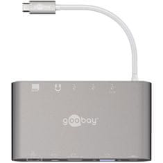 Goobay USB-C / RJ45 + HDMI + VGA + miniDP + 3x USB3.0 + 3,5mm + SD utor, multi-adapter, srebrn