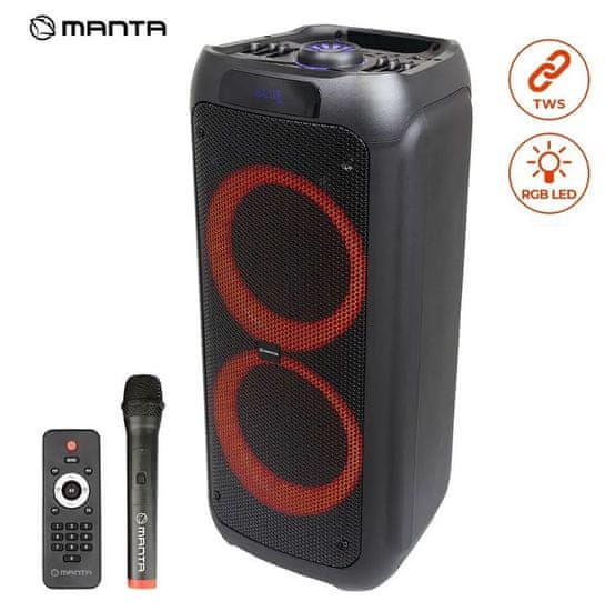 Manta SPK 5310 zvučnik, karaoke, ugrađena baterija, Bluetooth, USB, MP3, FM radio, disko LED, TWS, 5000 W P.M.P.O