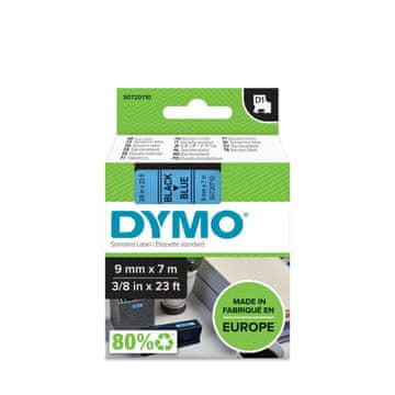 Dymo D1 traka 9 mm, crna na plavoj podlozi, 40916 (S0720710)