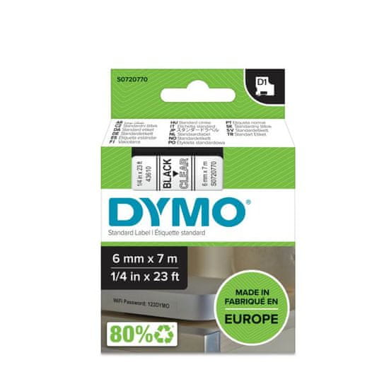 Dymo traka za ispis naljepnica D1, širina 6mm/7m, prozirna 43610