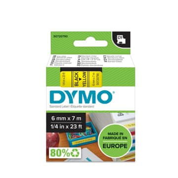Dymo D1 traka 6 mm, crna na žutoj podlozi, 436180 (S0720790)
