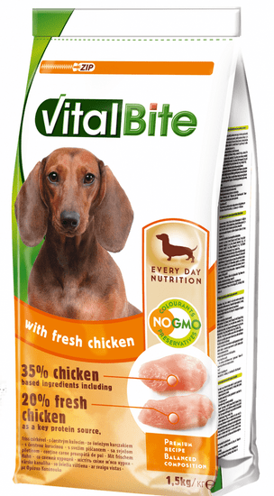 VitalBite Hrana za odrasle pse malih i srednjih pasmina, svježa piletina, 4 x 1,5 kg
