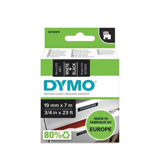 Dymo D1 45811 traka, 19 mm x 7 m, bijelo/ crna