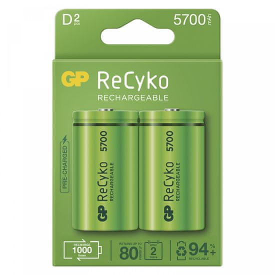 GP ReCyko punjiva baterija, 5700mAh, HR20, D, 2 kom