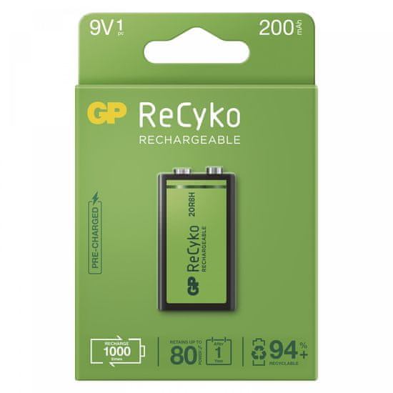 GP ReCyko punjiva baterija, 200 mAh, 9 V, 1 kom