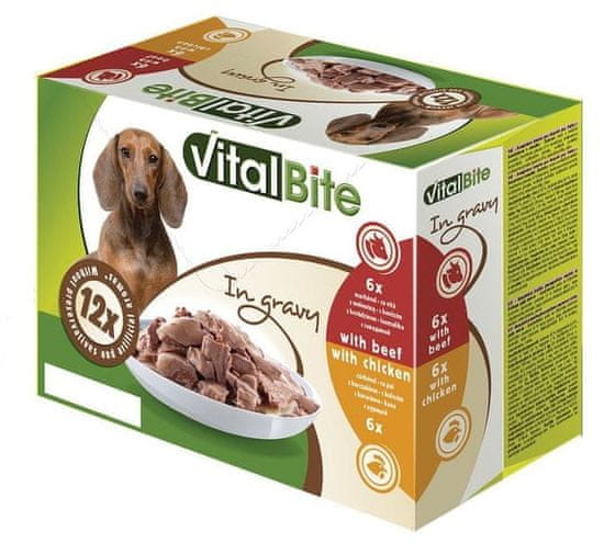 VitalBite hrana za pse 4 x (6 x piletina 85g, 6 x govedina 85g)