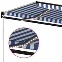 Vidaxl Tenda na ručno uvlačenje LED 500 x 350 cm plavo-bijela