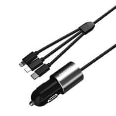 DUDAO R5Pro auto punjač + kabel Lightning / USB-C / Micro USB 3.4A, crno