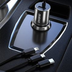 DUDAO R5Pro auto punjač + kabel Lightning / USB-C / Micro USB 3.4A, crno