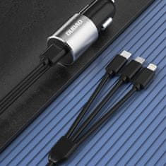 DUDAO R5Pro auto punjač + kabel Lightning / USB-C / Micro USB 3.4A, crno