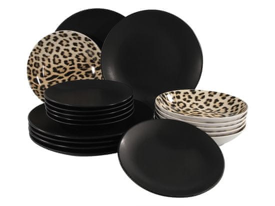 Marex Trade Madagascar keramički komplet posude, leopard/crna, 18-dijelni