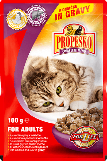 Propesko hrana za odrasle mačke, jetrica i piletina, 24 x 100 g