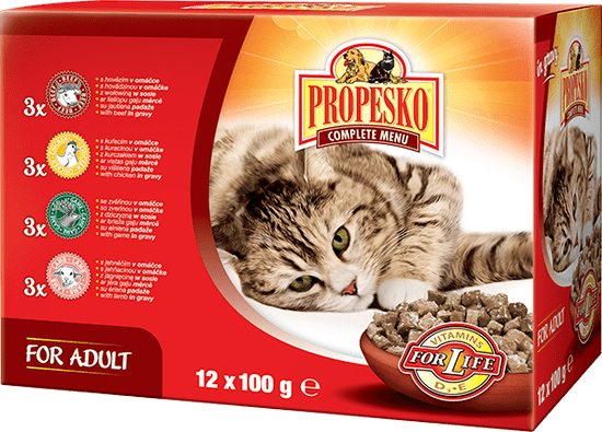 Propesko hrana za odrasle mačke, piletina, govedina, divljač i janjetina, 4x (12x100 g)
