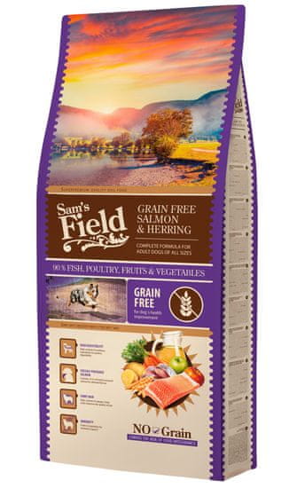 Sam's Field hrana za odrasle pse svih pasmina, bez žitarica, losos i haringa, 13 kg