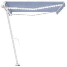 Vidaxl Tenda na ručno uvlačenje s LED svjetlom 400x350 cm plavo-bijela