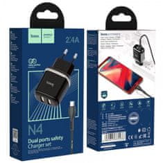 Hoco N4 pametni kućni punjač s Micro USB kabelom za punjenje, crne boje