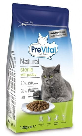 PreVital Naturel briketi za odrasle sterilizirane mačke, s peradi, 4 x 1,4 kg