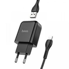 Hoco N2 pametni kućni punjač, s USB utikačem i Lightning kabelom za punjenje, crni