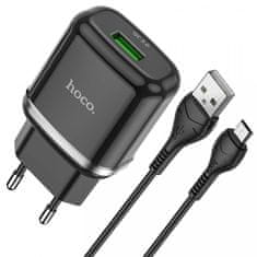 Hoco pametni punjač N3 18W s 3.0 QC USB utikačem i kabelom Type C, crne boje