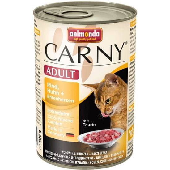 Animonda Carny Adult mokra hrana za mačke, govedina + piletina + pačje srce, 6 x 400 g