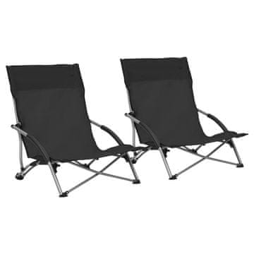 Vidaxl Sklopive stolice za plažu, set od 2, crne, platnena navlaka