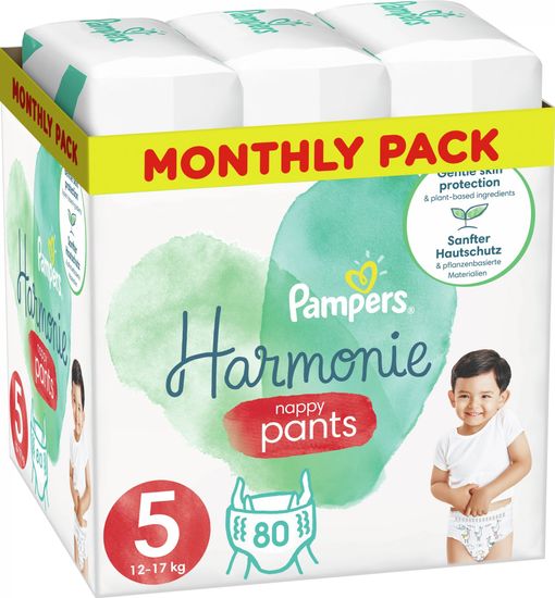 Pampers Pants Harmonie hlače pelene, Veličina 5, 12-17 kg, 80 komada 