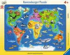 Ravensburger slagalica Zemljovid svijeta s životinjama, 30 dijelova (6641)