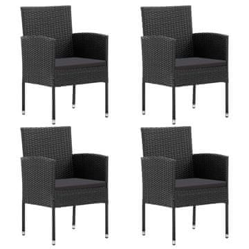 Vidaxl Vrtne stolice s crnim jastucima, set od 4, crne