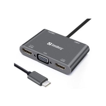 Sandberg USB-C Dock 2xHDMI+1xVGA+USB+PD docking priključna stanica