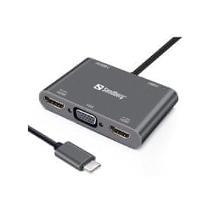  Sandberg USB-C Dock 2xHDMI+1xVGA+USB+PD priključna stanica