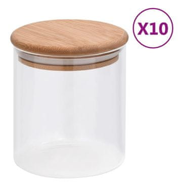 Vidaxl Staklene posude s bambusovim poklopcem, 10 kom, 600 ml