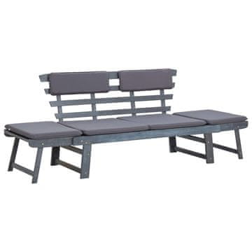 Vidaxl 2-u-1 Vrtna klupa s jastucima 190 cm Siva akacija