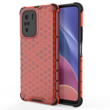 HURTEL Honeycomb maska s TPU branikom za Xiaomi Redmi K40 Pro+/K40 Pro/K40/Poco F3, crvena