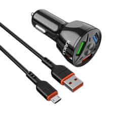 Kaku Car Charger auto punjač 3xUSB QC 4.8A 20W + Micro USB kabel, crno