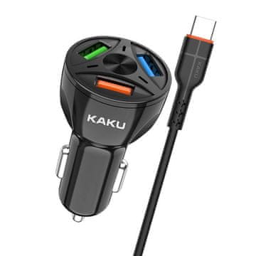 Kaku Car Charger auto punjač 3xUSB QC 4.8A 20W + USB-C kabel, crno