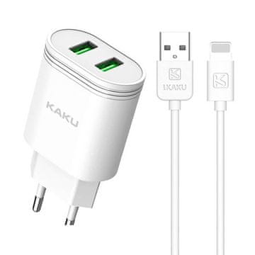 Kaku Charger punjač 2x USB 12W 2.4A + Lightning kabel 1m, bijela