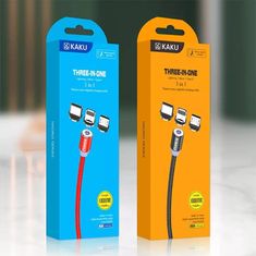 Kaku Magnetic 3in1 kabel USB - Lightning / USB-C / Micro USB 3A 1m, crno