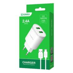 Kaku Charger punjač 2x USB 12W 2.4A + Lightning kabel 1m, bijela