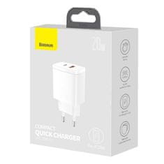 BASEUS Compact Quick punjač USB-C / USB 20W 3A PD QC, bijela